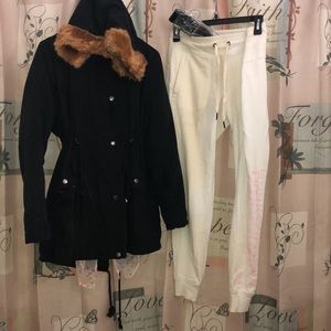 Navy blue button jacket w/hood & 2 freebies‼️